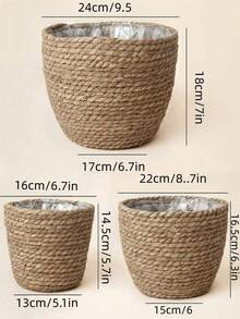 2/3件裝天然草編織花盆 堅固耐用 透氣輕量 簡約風格 室內植栽盆 家居客廳陽台裝飾必備 熱銷款 - 棕色 - 查看 2