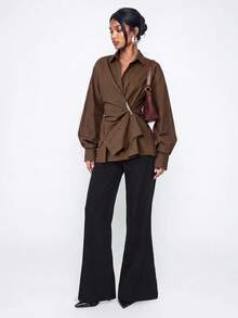 Avantive Women's Solid Color Metal Decor Casual Versatile Daily Wear Top - Brown - View 8