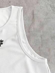 SIGLOCORE 男士棕櫚樹刺繡圓領休閒背心 - 白色 - 查看 6