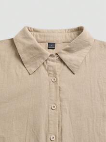 LUMIGAL Women's Khaki Loose Collar Shirt And Wide Leg Pants 2 Pieces Set - Khaki - View 3