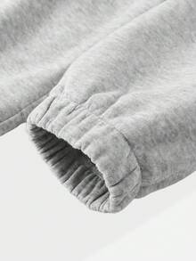 ROMWE MEN Áo nỉ dài tay có mũ in chữ phong cách thường ngày cho nam - Xám - Xem 4
