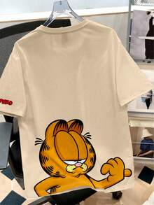 GARFIELD | SHEIN Daypath 男士標語印花圓領短袖休閒T恤 - 卡其色 - 查看 2
