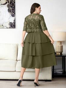 Reflora Vestido elegante de verano con patchwork de encaje para tallas grandes - Verde - Ver 2