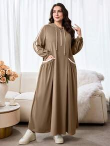 Al Najma Plus Size Women's Hooded Arabian Dress - Khaki - View 5