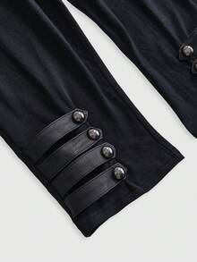 ROMWE Grunge Punk Celana Panjang Sedang Wanita Warna Polos untuk Pakaian Sehari-hari - Hitam - View 4