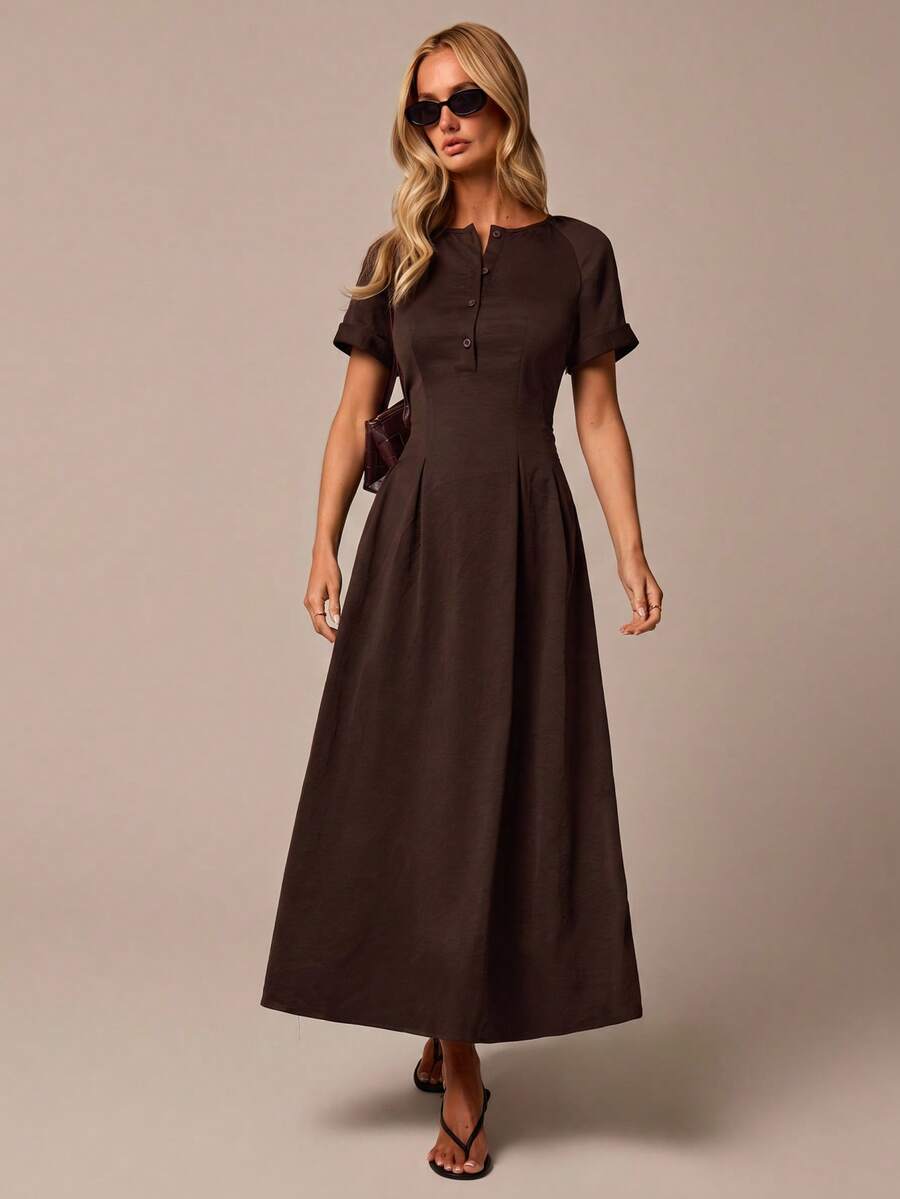 COSMINA Women's Casual Elegant Cinched Waist Deep Blue Commuter Dress - Brown - View 1