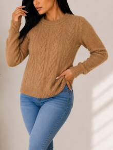 Round Neck Sweater With Nice And Warm Pearls - Cafe - View 5