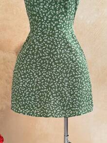 Soleia WYWH Urlaub Frühjahrsferien Kleid mit kleinem Blumenmuster Trägerkleid - Minzgrün - Übersicht 6
