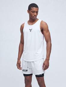Nelvento Soul Men's Graphic Print Round Neck Tank Top And Letter Print Drawstring Shorts 2-Pieces Set,Black And White Summer Athleisure Gym Activewear Sports - White - View 6