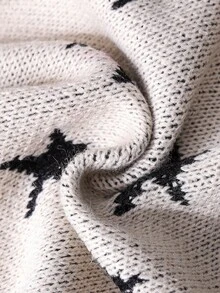 Suéter de punto con manga larga y lazo hecho a mano con patrón de estrellas para niñas - Caqui - Ver 5