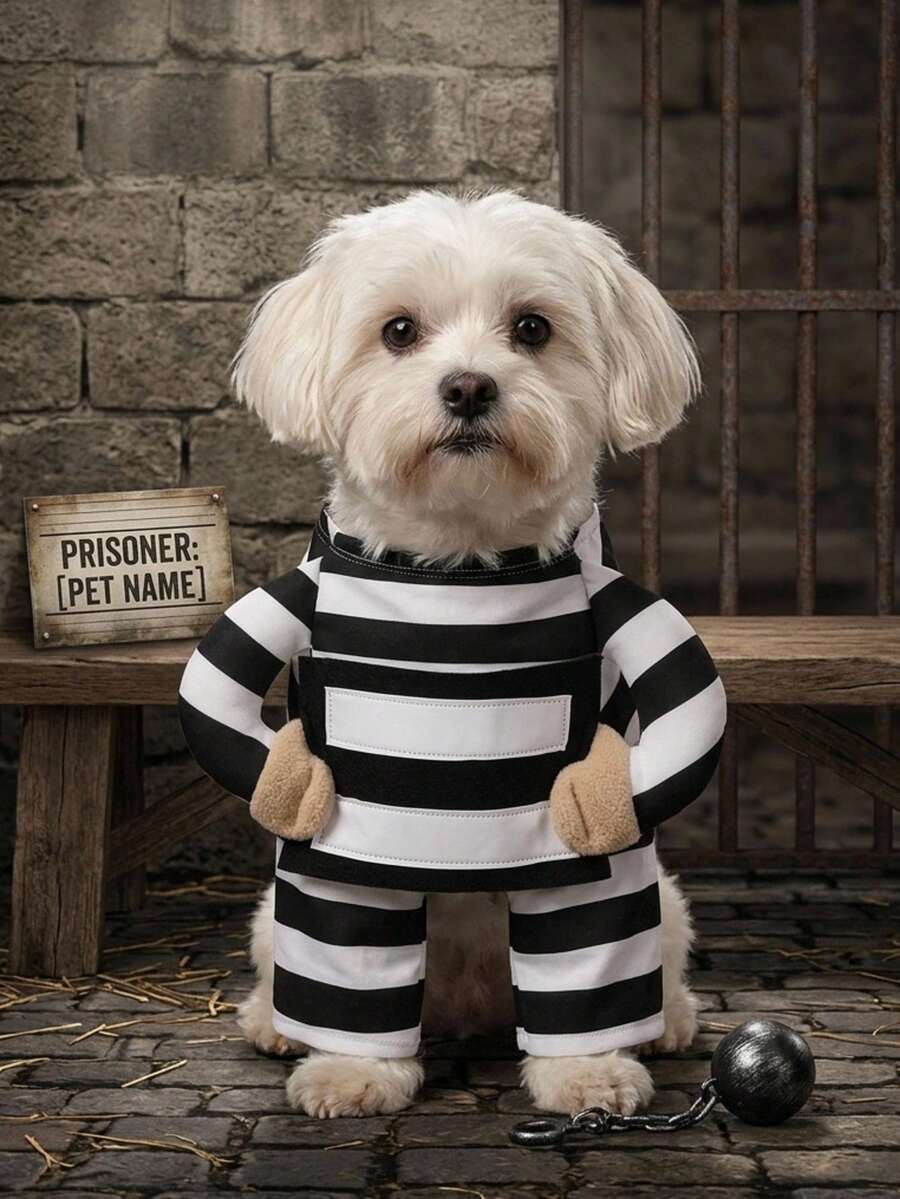 PETSIN 1PC Halloween Prisoner Themed Dog Two-Leg Costume, Funny Festival Photo Outfit For Pets - Black and White - View 1