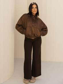 Maju Mazalli 女士宽松休闲棕色短款外套，秋冬款 - 鏽棕色 - 查看 5