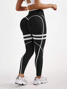 Velisys Velisys Women's Striped High Waist Daily Fitness Sports Leggings - Multicolor - View 6