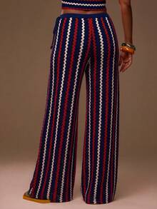 MUSERA Textured Beaded Tie Side Flowy Wide Leg Trouser Coord Bottoms Only Summer Spring Sexy Cute Beach - Blue - View 2
