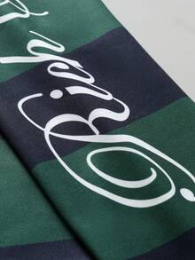 PAVTROS Camisa polo de hombre con bloques de color, rayas y estampado de letras - Verde Oscuro - Ver 5