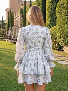 KARISMINA Women's Vacation Woven Printed V-Neck Long Sleeve Mini Dress - White - View 12