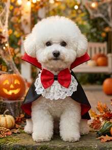 PETSIN 1 PC Halloween Vampire Count Cloak Costume Cosplay Cape, Red & Black Bowknot Pet Apparel - Red - View 2