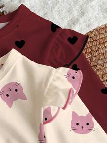 SHEIN Vintaside Kids 4件組女嬰卡通印花T恤與長褲套裝 拍照用 黑色米白色 秋季可愛 Daddy's Girl - 彩色 - 查看 4