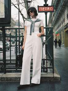 Poéselle Pantalones de pierna ancha de talle alto - Blanco - Ver 11