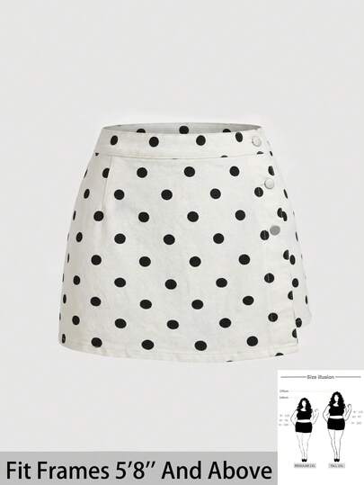 SHEIN Tall CURVE Falda pantalón de mezclilla con estampado de lunares para mujer talla grande