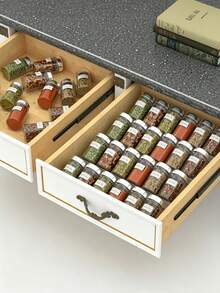 4Pcs Spice Drawer Organizer, Clear Plastic Tilted Design Multi-Size For Cabinet Counter, Modern Kitchen Storage Rack Bins - Multicolor - View 6