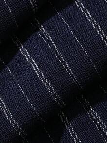 Livesso Setelan 2 Potong Wanita: Atasan Lengan Panjang Berkerah Kancing Depan Warna Biru Tua Polos dengan Celana Panjang Lebar - Navy Blue - View 6
