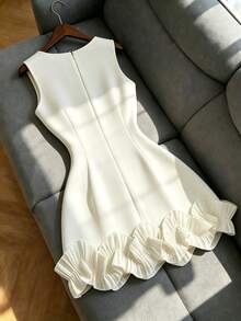 Franclia Elegant White Summer Square-Neck Sleeveless Dress With Ruffles,Perfect For Bar Party,Wedding Guest,Graduation,Office Wear,Stylish Double-Layered Vest - Apricot - View 2