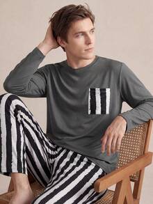 EverLounge Casual Comfortable Minimalist Long Sleeve Men's Loungewear 2 Pieces Set, Suitable For Outdoor Wear - Grey - View 3