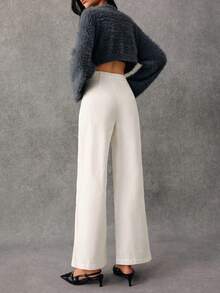 Poéselle Pantalones de pierna ancha de talle alto - Blanco - Ver 3
