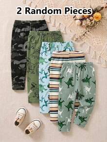 SHEIN Vintaside Kids 隨機 5 件發 2 件，新款可愛舒適簡約軟綿休閒恐龍印花迷彩男童長褲，日常長褲，男孩喜歡的圖案禮物 - 彩色 - 查看 7