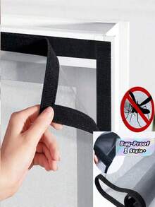 1PC Self-Adhesive Fiberglass Window Screen Mesh, No-Drill Easy Install, Bug-Proof Breathable Net For Home, Office, Kitchen, Dorm, Outdoor, Camping, Travel - Black - View 1