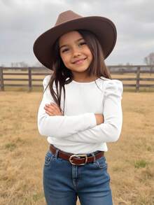 Emery Rose Kids Emery Rose Kids 青少年女孩純色百搭花瓣袖休閒T恤，適合日常穿著 - 白色 - 查看 5