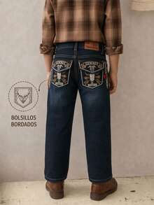 Cross Kids Pants With Embroidery In Back Doors - Dark Wash - View 1