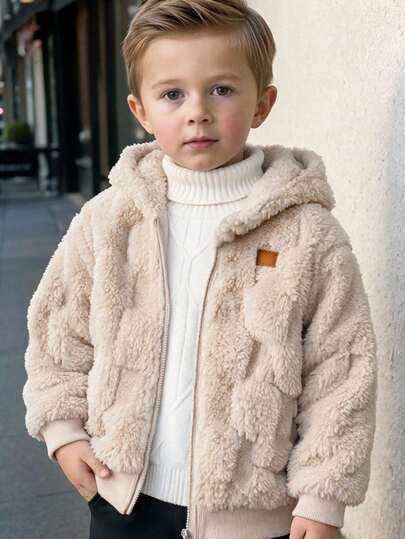 Cozy Pixies Chaqueta térmica de manga larga con capucha y etiqueta tejida decorativa para niño pequeño, a cuadros, forro térmico grueso, térmica de doble cara, apta para interiores, exteriores, casual, esquí, regreso a la escuela, uso diario, deportes, juegos, fiestas, Día de San Valentín, múltiples ocasiones