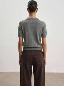 ATUI Studio Sweater Wanita Lengan Pendek Berkerah Abu-abu Serbaguna untuk Musim Gugur, Cocok untuk Kantor, Makan Siang, Minimalis, dan Kasual. - Grey - View 2
