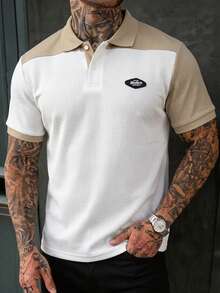 STEELVANCE Men's Knitted Jacquard Solid Color Textured Patchwork Collar And Cuffs Ribbed Large Patchwork Polo Shirt - White - View 3