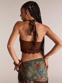 ACID BLVD Spring/Summer Country Valentine's Day Women's Fashionable Sexy Lace Halter V-Neck Camisole - Brown - View 2