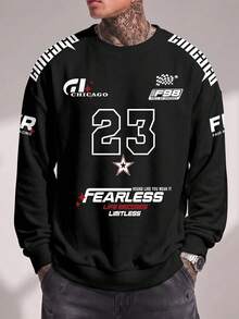 Sport MetroGents Dark Racing Graphic Crew Neck Sweatshirt For Men, Shoulder Sleeve Racing Letter Splicing Design, Soft Breathable Fabric, Relaxed Fit Daily Streetwear - Multicolor - View 4