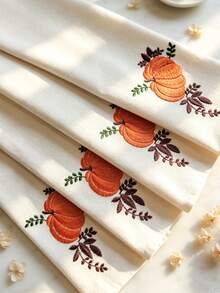 Cirelle 1/2/4 Pcs Embroidered Pumpkin Cloth Napkins, Off-White Fall Harvest Dinner Napkins With Orange Pumpkin Embroidery, Washable Reusable Cloth Napkins For Dining Table Decor - Multicolor - View 5