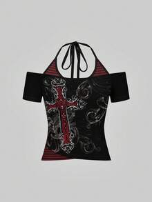Attitoon 萬聖節哥德風 Y2K 十字架基礎圖案 T-shirt - 彩色 - 查看 3