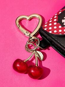 Betty Boop x SHEIN Vintage Polka Dot Cartoon Mini Jewelry Pouch, Heart Flap Design With Heart Clip & Cherry Charm, Portable For Rings Earrings Necklaces, Jewelry Storage - Multicolor - View 5