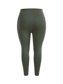 SHEIN Cheerettes 女款大尺碼綠色3件式運動套裝，柔軟彈性拉鍊連帽外套、運動內衣、防透深蹲緊身褲，收腹塑形，適合健身房與瑜伽 - 綠色 - 查看 15