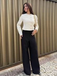 Yohana Edit 女士衬衫 斜纹软呢面料 不对称门襟 金属纽扣装饰 长袖衬衫 女士外套 女士西装外套 女士优雅通勤纯色海星纽扣衬衫 女士奶油色上衣 女士优雅上衣 女士奶油色外套 女士星形纽扣上衣 冬季外套 冬季夹克 秋季上衣 女士秋季装 女士冬季装 秋季外出上衣 Y2K复古风女士装 优雅女士衬衫 - 杏色 - 查看 7