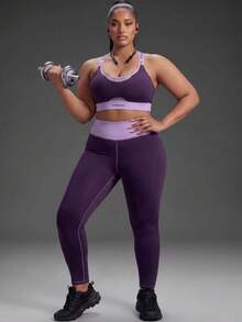 Powerista Women's Plus Size Summer And Spring Purple Color Sculpt Performance Sports Bra With Breathable Mesh Detail And Wide Straps Suitable For Sport And Gym - Purple - View 1