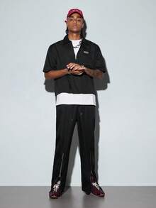 Modcrash Mens Colorblock Polo Shirt And Pants Set, Short Sleeve Half Zip Top With Long Zipper Pants For Spring Summer - Black - View 5