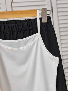 SHEIN 青少年女孩日常通勤溫柔清新優雅春夏黃色碎花輕便襯衫搭配百搭白色吊帶背心與黑色直筒寬腿長褲3件套，適合日常通勤、旅行與購物 - 彩色 - 查看 6