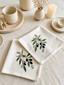 Cirelle 1/2/4 Pcs Embroidered Cloth Napkins, Beige Dinner Napkins With Olive Branch Motif, Reusable Washable Table Napkins For Dining Room, Wedding & Party Decor - Multicolor - View 11