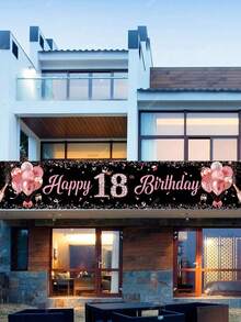 1件裝玫瑰金生日橫幅背景布，附數字 16 18 21 30 40 50 60 70 80 90，適用派對拍照、居家裝飾與慶祝用品 - 玫瑰金 - 查看 9