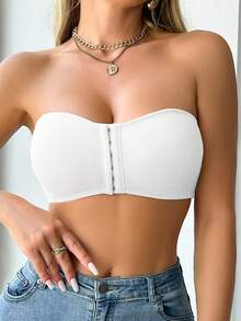 SHEIN 1件女款前扣式聚攏胸墊內衣 - 白色 - 查看 4