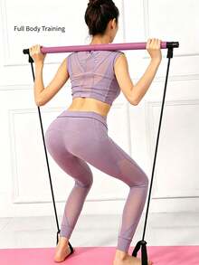 Pilates Bar Kit With Resistance Bands, Portable Yoga Stretch Stick With Foot Straps, Multifunctional Fitness Pull Rod For Full Body Workout Home Gym Exercise - Pink - View 5